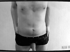 BI BOY IN SEXY NET PANTYS POSING AND JERKING HIS BIG COCK