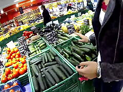 Blond pussy cucumber fuck and anal dick in kitchen