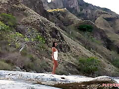 Hairless film actress mandakini xxx video Putricinta, on a beach without panties