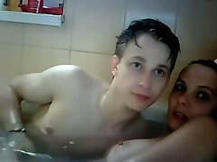 Teen college couple in the bathtub making out chubby amater teasing each other