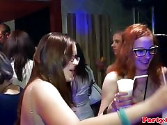 Party babe blows two strippers at party