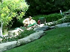 Lovely young blonde in stockings loves getting hard anal fucking outside