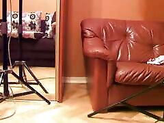 A slim dark haired teen from Germany gets fucked on the couch