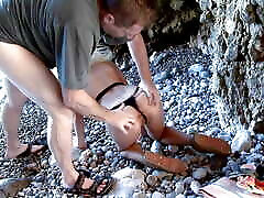 Nerd Fat Guy Luckily Fucked A Hot Blonde With Huge Boobies Along The Seashore