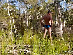 Blue swimsuit bush walk wank Blue swimsuit bush walk wank